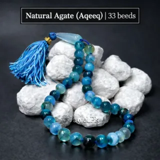 Blue Aqeeq Natural Agate Tasbih 33 Beads
