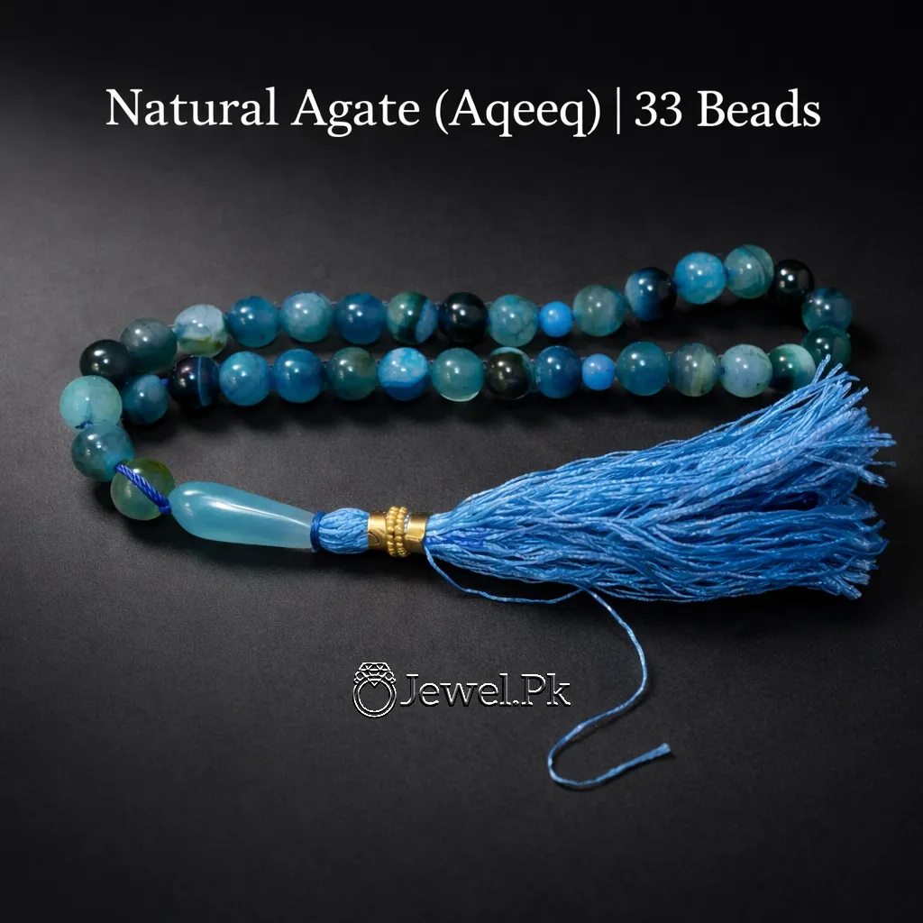 Natural Blue Aqeeq agate tasbih rosary (6) Natural Blue Aqeeq agate tasbih rosary 6