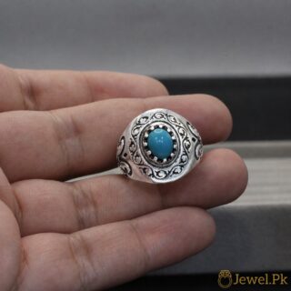 Nishapuri Feroza Ring 925 Silver (Chandi) - Natural Turquoise 5 Natural Tirquoise Ring Silver 925 10