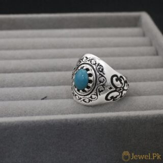Nishapuri Feroza Ring 925 Silver (Chandi) - Natural Turquoise 3 Natural Tirquoise Ring Silver 925 6