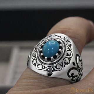 Nishapuri Feroza Ring 925 Silver (Chandi) - Natural Turquoise